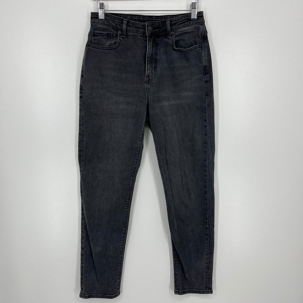 American Eagle Mom Jeans Washed Black High Waisted Stretch Denim Size 4 Regular